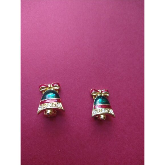 Vintage Christmas Bell Clip On Earrings Holiday Retro Estate Jewelry - Picture 4 of 8